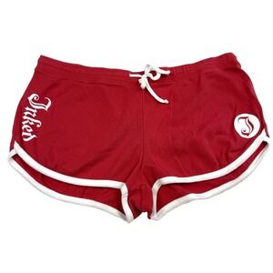 Vintage 90s Micro Mini Sweat Shorts Kavio Women's Size XL Inked Red White Trim